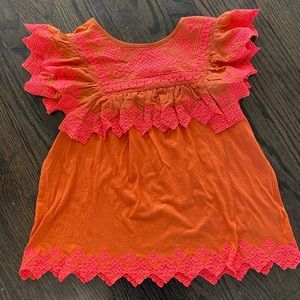 Anthropology beautiful embroidered top with flutter sleeves